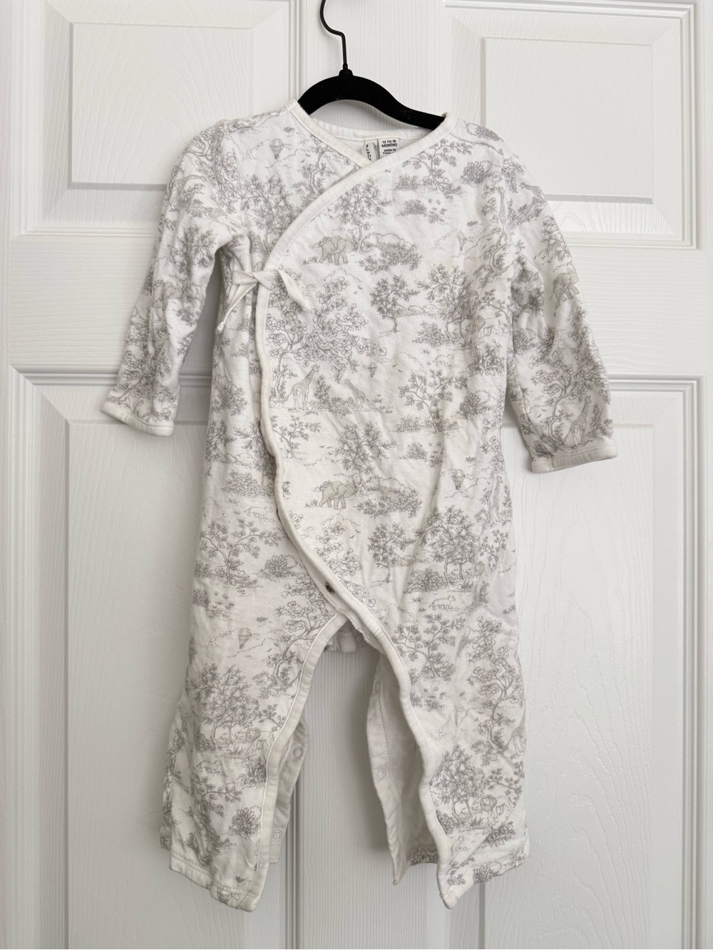 Janie and Jack Cream and Gray Toile Wrap Footed Pajamas